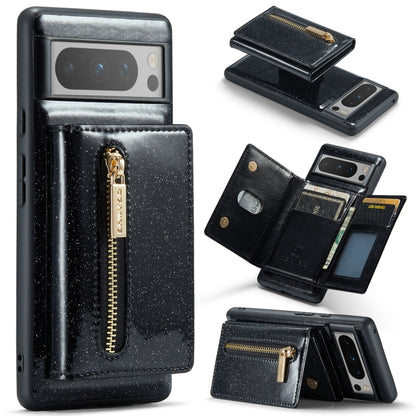 For Google Pixel 8 Pro DG.MING M3 Series Glitter Powder Card Bag Leather Case(Black) - Google Cases by DG.MING | Online Shopping UK | buy2fix