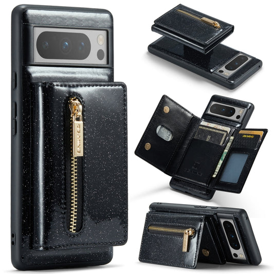 For Google Pixel 8 Pro DG.MING M3 Series Glitter Powder Card Bag Leather Case(Black) - Google Cases by DG.MING | Online Shopping UK | buy2fix