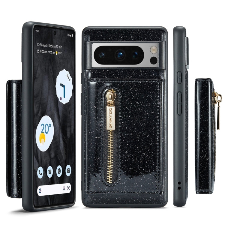 For Google Pixel 8 Pro DG.MING M3 Series Glitter Powder Card Bag Leather Case(Black) - Google Cases by DG.MING | Online Shopping UK | buy2fix