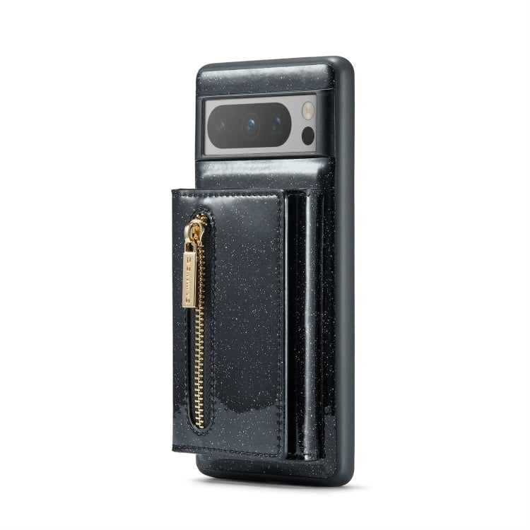 For Google Pixel 8 Pro DG.MING M3 Series Glitter Powder Card Bag Leather Case(Black) - Google Cases by DG.MING | Online Shopping UK | buy2fix