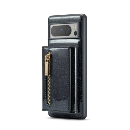 For Google Pixel 8 Pro DG.MING M3 Series Glitter Powder Card Bag Leather Case(Black) - Google Cases by DG.MING | Online Shopping UK | buy2fix
