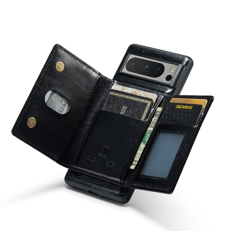 For Google Pixel 8 Pro DG.MING M3 Series Glitter Powder Card Bag Leather Case(Black) - Google Cases by DG.MING | Online Shopping UK | buy2fix