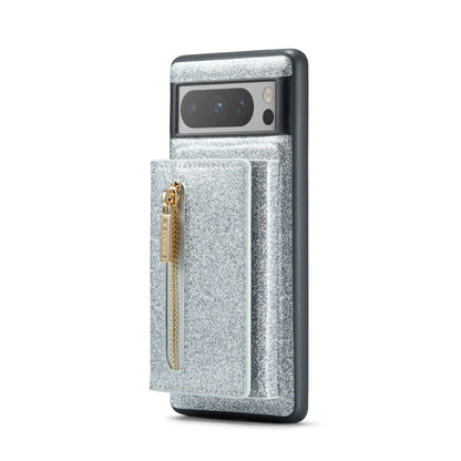 For Google Pixel 8 Pro DG.MING M3 Series Glitter Powder Card Bag Leather Case(Silver) - Google Cases by DG.MING | Online Shopping UK | buy2fix