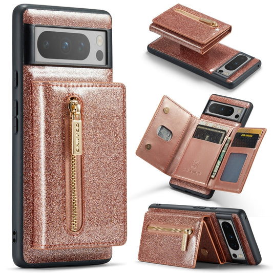 For Google Pixel 8 Pro DG.MING M3 Series Glitter Powder Card Bag Leather Case(Rose Gold) - Google Cases by DG.MING | Online Shopping UK | buy2fix