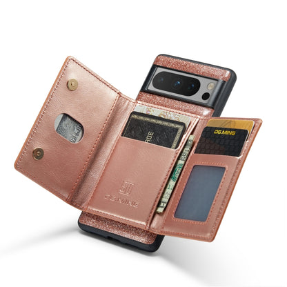 For Google Pixel 8 Pro DG.MING M3 Series Glitter Powder Card Bag Leather Case(Rose Gold) - Google Cases by DG.MING | Online Shopping UK | buy2fix