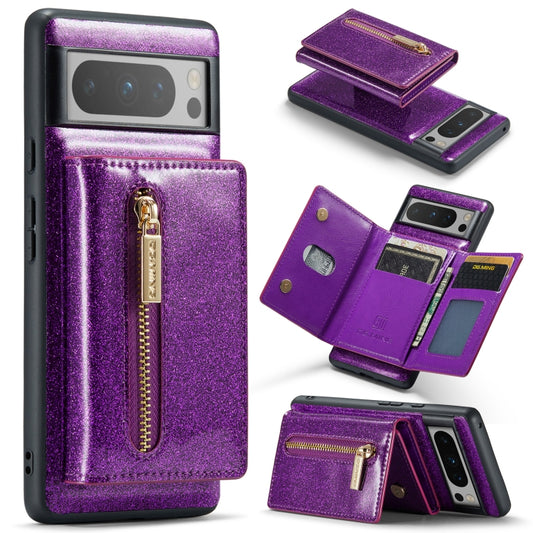 For Google Pixel 8 Pro DG.MING M3 Series Glitter Powder Card Bag Leather Case(Dark Purple) - Google Cases by DG.MING | Online Shopping UK | buy2fix