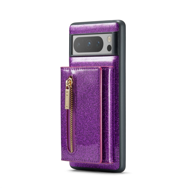 For Google Pixel 8 Pro DG.MING M3 Series Glitter Powder Card Bag Leather Case(Dark Purple) - Google Cases by DG.MING | Online Shopping UK | buy2fix