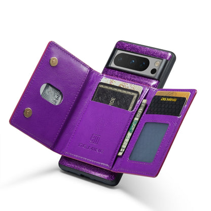For Google Pixel 8 Pro DG.MING M3 Series Glitter Powder Card Bag Leather Case(Dark Purple) - Google Cases by DG.MING | Online Shopping UK | buy2fix