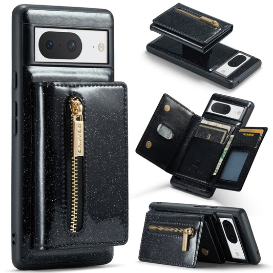 For Google Pixel 8 DG.MING M3 Series Glitter Powder Card Bag Leather Case(Black) - Google Cases by DG.MING | Online Shopping UK | buy2fix