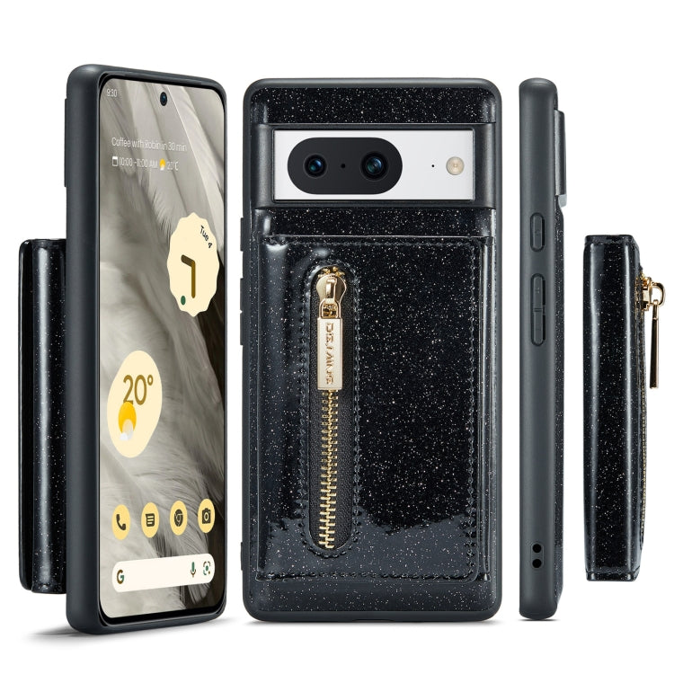 For Google Pixel 8 DG.MING M3 Series Glitter Powder Card Bag Leather Case(Black) - Google Cases by DG.MING | Online Shopping UK | buy2fix