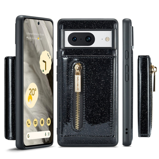 For Google Pixel 8 DG.MING M3 Series Glitter Powder Card Bag Leather Case(Black) - Google Cases by DG.MING | Online Shopping UK | buy2fix