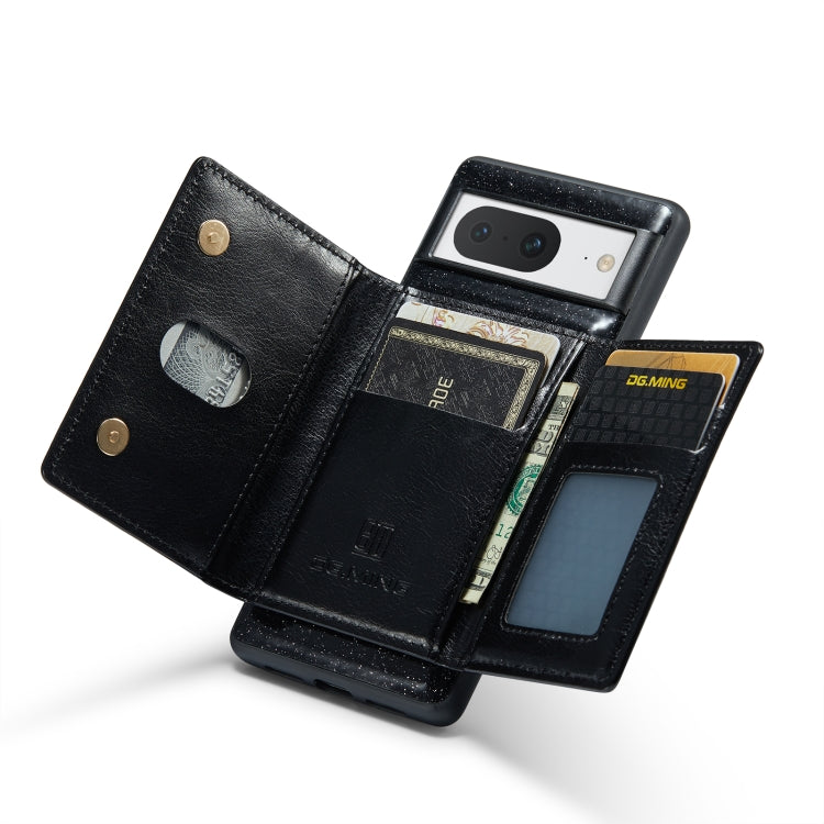 For Google Pixel 8 DG.MING M3 Series Glitter Powder Card Bag Leather Case(Black) - Google Cases by DG.MING | Online Shopping UK | buy2fix