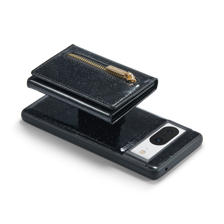 For Google Pixel 8 DG.MING M3 Series Glitter Powder Card Bag Leather Case(Black) - Google Cases by DG.MING | Online Shopping UK | buy2fix