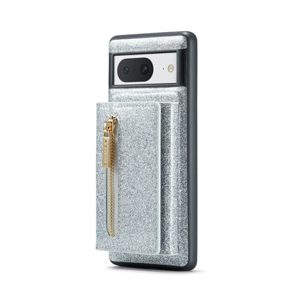 For Google Pixel 8 DG.MING M3 Series Glitter Powder Card Bag Leather Case(Silver) - Google Cases by DG.MING | Online Shopping UK | buy2fix