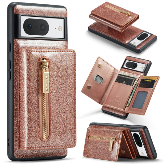 For Google Pixel 8 DG.MING M3 Series Glitter Powder Card Bag Leather Case(Rose Gold) - Google Cases by DG.MING | Online Shopping UK | buy2fix