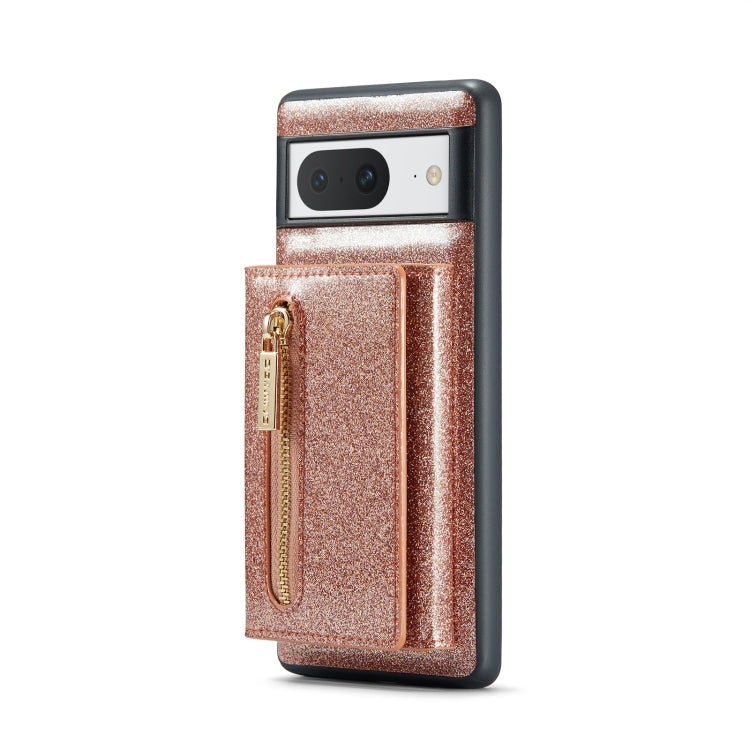 For Google Pixel 8 DG.MING M3 Series Glitter Powder Card Bag Leather Case(Rose Gold) - Google Cases by DG.MING | Online Shopping UK | buy2fix