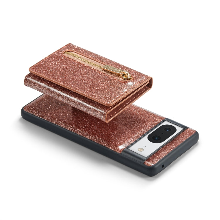 For Google Pixel 8 DG.MING M3 Series Glitter Powder Card Bag Leather Case(Rose Gold) - Google Cases by DG.MING | Online Shopping UK | buy2fix