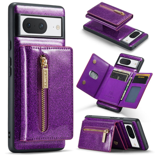 For Google Pixel 8 DG.MING M3 Series Glitter Powder Card Bag Leather Case(Dark Purple) - Google Cases by DG.MING | Online Shopping UK | buy2fix