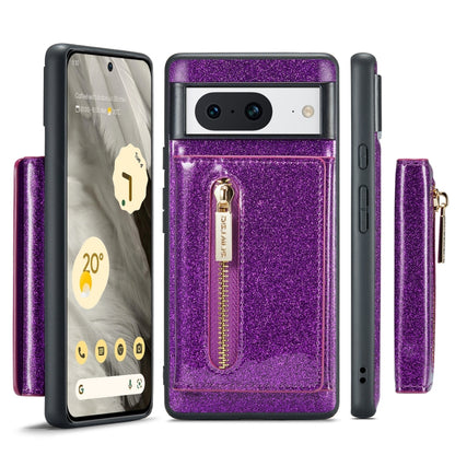 For Google Pixel 8 DG.MING M3 Series Glitter Powder Card Bag Leather Case(Dark Purple) - Google Cases by DG.MING | Online Shopping UK | buy2fix