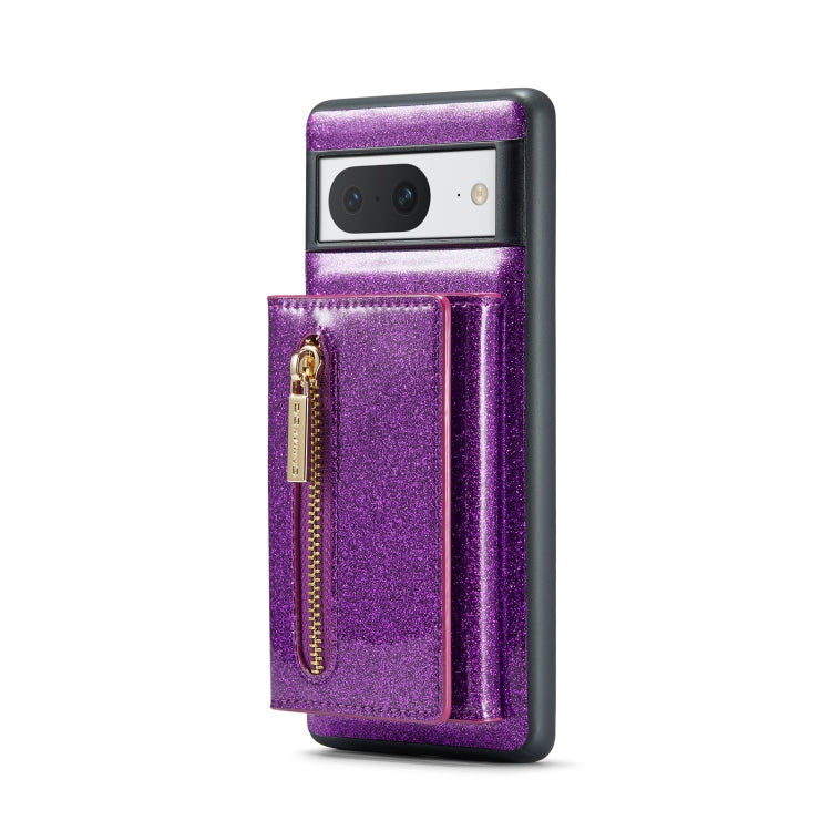 For Google Pixel 8 DG.MING M3 Series Glitter Powder Card Bag Leather Case(Dark Purple) - Google Cases by DG.MING | Online Shopping UK | buy2fix