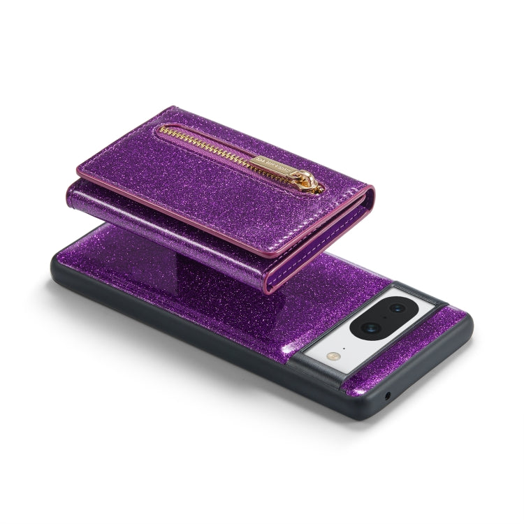 For Google Pixel 8 DG.MING M3 Series Glitter Powder Card Bag Leather Case(Dark Purple) - Google Cases by DG.MING | Online Shopping UK | buy2fix