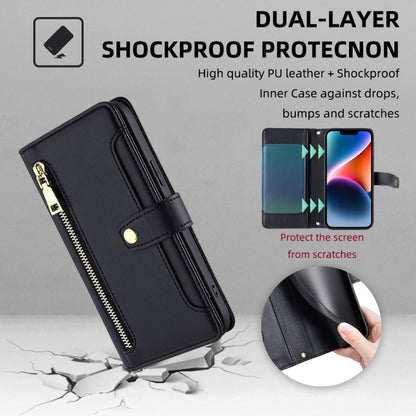 For iPhone 14 Plus Sheep Texture Cross-body Zipper Wallet Leather Phone Case(Black) - iPhone 14 Plus Cases by buy2fix | Online Shopping UK | buy2fix