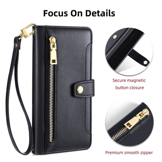For iPhone 14 Pro Max Sheep Texture Cross-body Zipper Wallet Leather Phone Case(Black) - iPhone 14 Pro Max Cases by buy2fix | Online Shopping UK | buy2fix