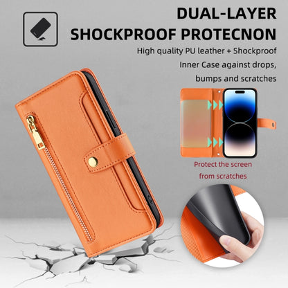 For iPhone 14 Pro Max Sheep Texture Cross-body Zipper Wallet Leather Phone Case(Orange) - iPhone 14 Pro Max Cases by buy2fix | Online Shopping UK | buy2fix