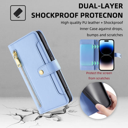 For iPhone 14 Pro Max Sheep Texture Cross-body Zipper Wallet Leather Phone Case(Blue) - iPhone 14 Pro Max Cases by buy2fix | Online Shopping UK | buy2fix