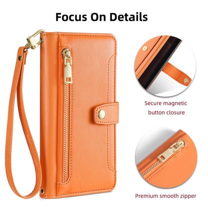 For iPhone 12 / 12 Pro Sheep Texture Cross-body Zipper Wallet Leather Phone Case(Orange) - iPhone 12 / 12 Pro Cases by buy2fix | Online Shopping UK | buy2fix