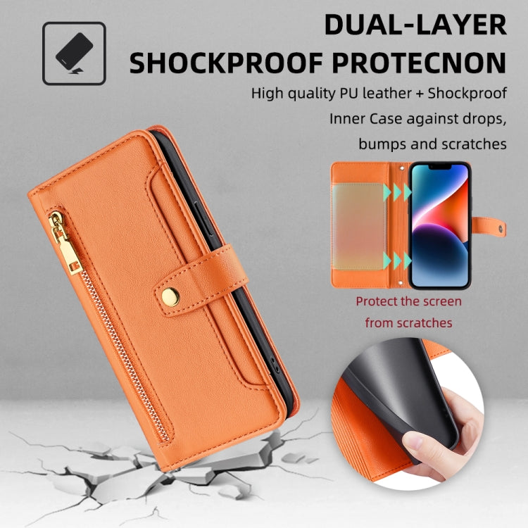For iPhone 12 / 12 Pro Sheep Texture Cross-body Zipper Wallet Leather Phone Case(Orange) - iPhone 12 / 12 Pro Cases by buy2fix | Online Shopping UK | buy2fix