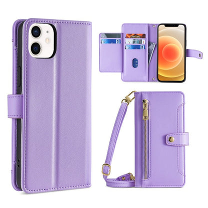 For iPhone 12 / 12 Pro Sheep Texture Cross-body Zipper Wallet Leather Phone Case(Purple) - iPhone 12 / 12 Pro Cases by buy2fix | Online Shopping UK | buy2fix