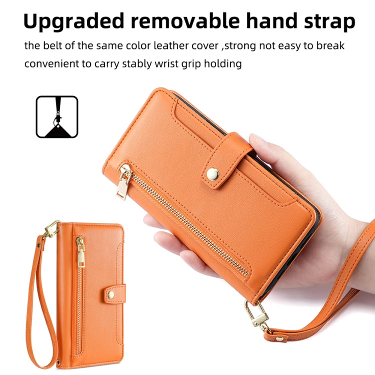 For iPhone 12 Pro Max Sheep Texture Cross-body Zipper Wallet Leather Phone Case(Orange) - iPhone 12 Pro Max Cases by buy2fix | Online Shopping UK | buy2fix