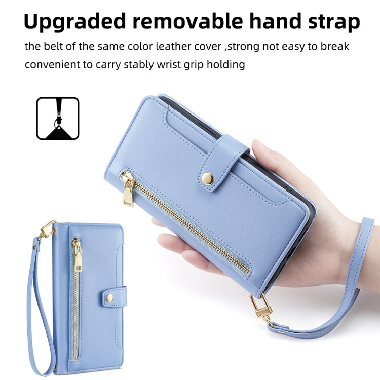 For iPhone 12 Pro Max Sheep Texture Cross-body Zipper Wallet Leather Phone Case(Blue) - iPhone 12 Pro Max Cases by buy2fix | Online Shopping UK | buy2fix