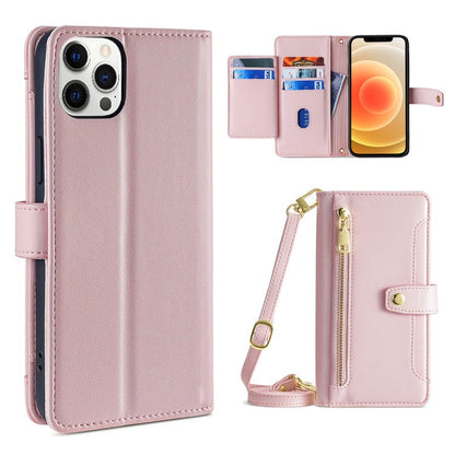 For iPhone 12 Pro Max Sheep Texture Cross-body Zipper Wallet Leather Phone Case(Pink) - iPhone 12 Pro Max Cases by buy2fix | Online Shopping UK | buy2fix