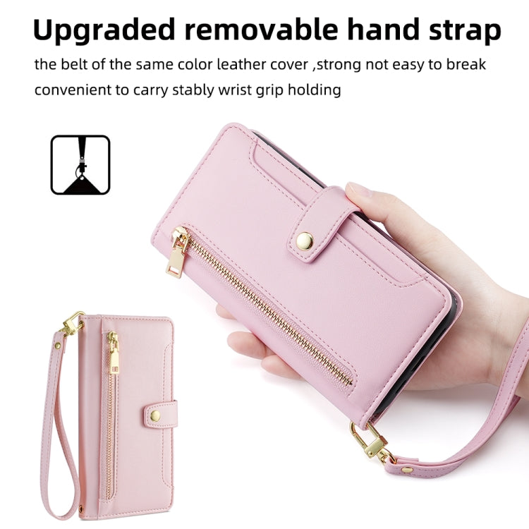 For iPhone 12 Pro Max Sheep Texture Cross-body Zipper Wallet Leather Phone Case(Pink) - iPhone 12 Pro Max Cases by buy2fix | Online Shopping UK | buy2fix