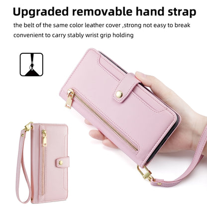 For iPhone 12 Pro Max Sheep Texture Cross-body Zipper Wallet Leather Phone Case(Pink) - iPhone 12 Pro Max Cases by buy2fix | Online Shopping UK | buy2fix
