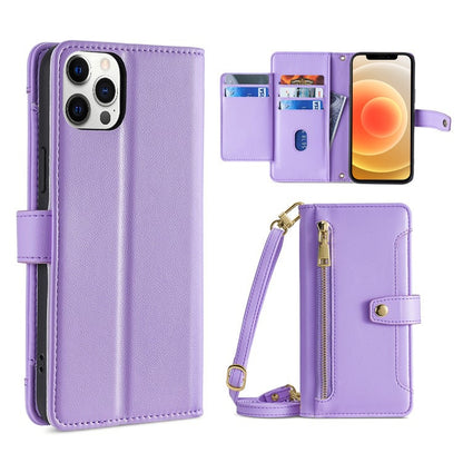 For iPhone 12 Pro Max Sheep Texture Cross-body Zipper Wallet Leather Phone Case(Purple) - iPhone 12 Pro Max Cases by buy2fix | Online Shopping UK | buy2fix