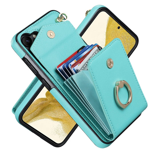 For Samsung Galaxy S23 5G Ring Holder RFID Card Slot Phone Case(Mint Green)