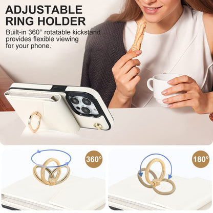 For iPhone 14 Ring Holder RFID Card Slot Phone Case with Long Lanyard(Beige) - iPhone 14 Cases by buy2fix | Online Shopping UK | buy2fix