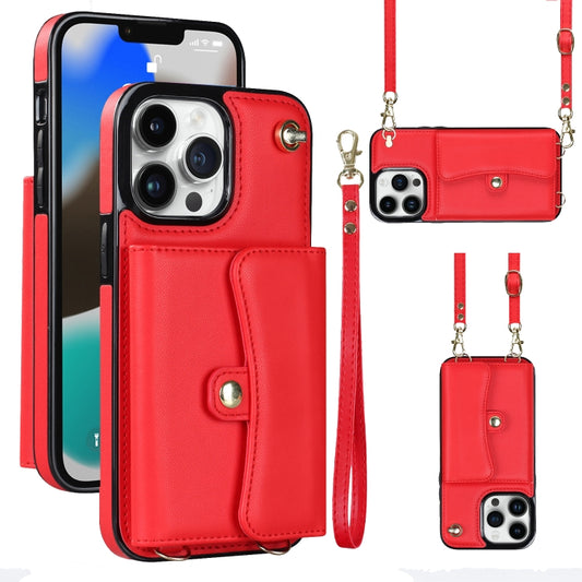 For iPhone 13 Pro RFID Card Slot Phone Case with Long Lanyard(Red) - iPhone 13 Pro Cases by buy2fix | Online Shopping UK | buy2fix