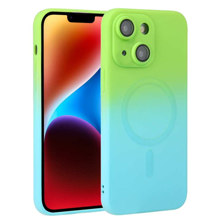 For iPhone 14 Liquid TPU Silicone Gradient MagSafe Phone Case(Cyan Blue) by buy2fix