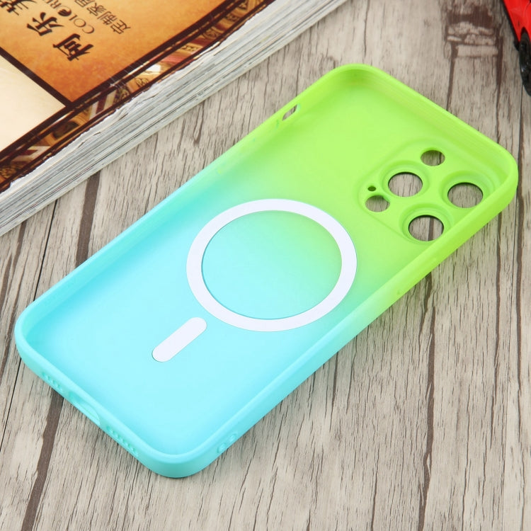 For iPhone 14 Liquid TPU Silicone Gradient MagSafe Phone Case(Cyan Blue) by buy2fix