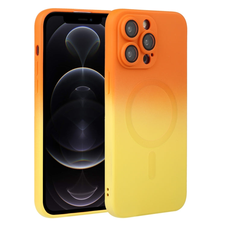 For iPhone 12 Pro Liquid TPU Silicone Gradient MagSafe Phone Case(Orange Yellow) by buy2fix