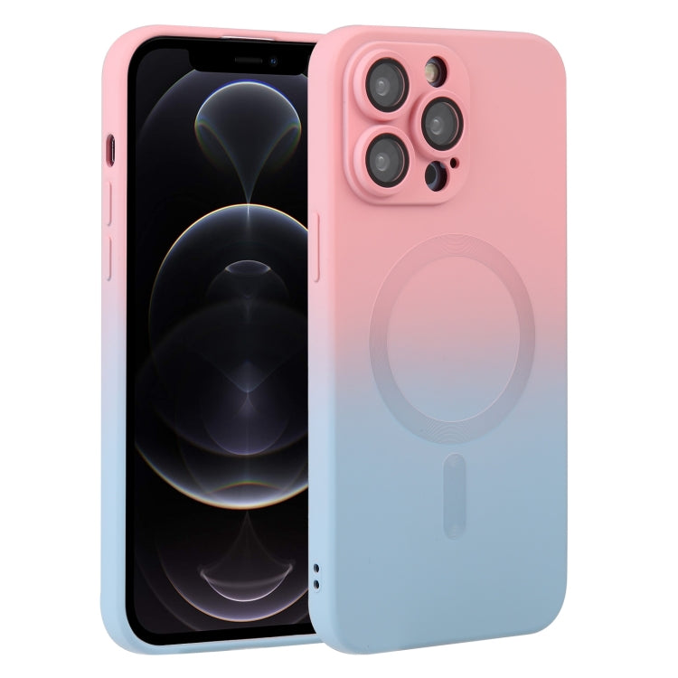 For iPhone 12 Pro Liquid TPU Silicone Gradient MagSafe Phone Case(Pink Blue) by buy2fix
