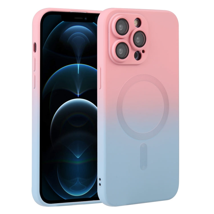 For iPhone 12 Pro Max Liquid TPU Silicone Gradient MagSafe Phone Case(Pink Blue) by buy2fix