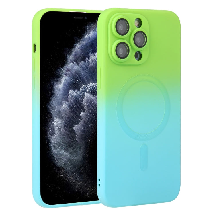For iPhone 11 Pro Max Liquid TPU Silicone Gradient MagSafe Phone Case(Cyan Blue) by buy2fix