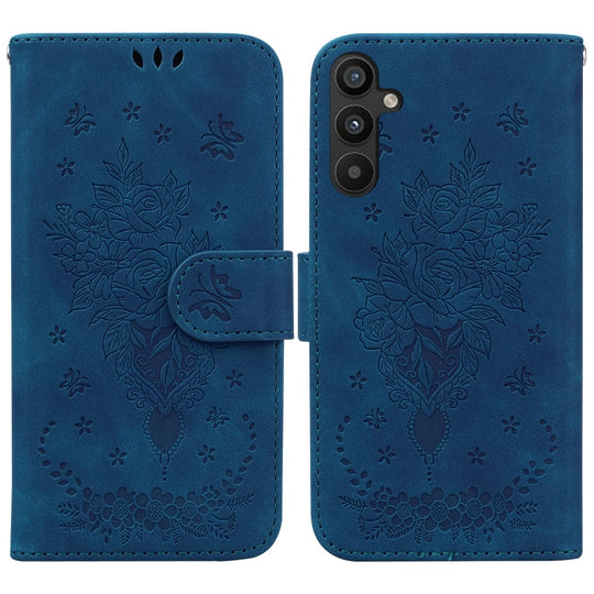 For Samsung Galaxy A34 5G Butterfly Rose Embossed Leather Phone Case(Blue)