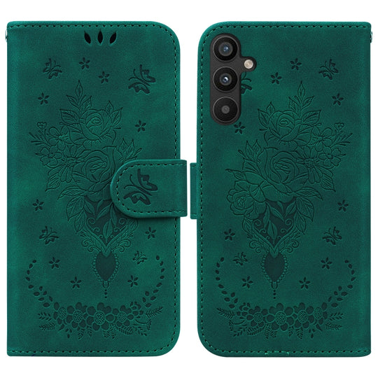 For Samsung Galaxy A34 5G Butterfly Rose Embossed Leather Phone Case(Green)