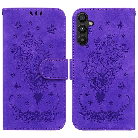 For Samsung Galaxy A34 5G Butterfly Rose Embossed Leather Phone Case(Purple)
